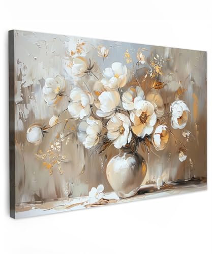 MuchoWow© Wandbilder 90x60 cm Schlafzimmer Home Deko Wohnung Bild Wohnzimmer Fotoleinwand Wand Bilder Leinwand Wall Decor Vase - Blumen - Kunst - Gold