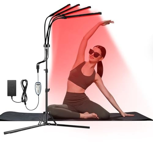 180LEDs Infrared Lamp with Stand, Upgraded 940nm & 850nm & 660nm Red Light Lamp, Adjustable Height & Flexible Gooseneck & 10/20/30Min Timer for Home Use