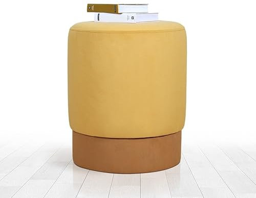 Atelier Del Sofa Bohemian Pouffe, Yellow Velvet & Cotton, 43 cm Height x 38 cm Depth | 5 cm Orthopedic Sponge, Stylish & Comfortable for Hotel & Home Decor