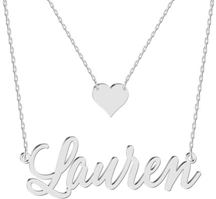 UMAGICBOX Personalized Layered Choker Name Necklace for Women, Mom - Sterling Silver or Stainless Steel - Custom Nameplate with Heart - Gift for Christmas, Birthday, Anniversary (Silver)