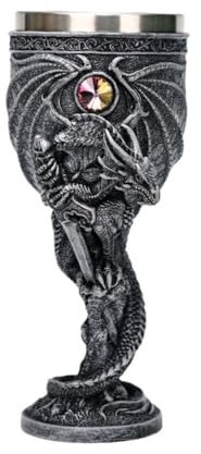 Wondelucy Medieval Dragon Goblet Game Creative Goods 7 Ounces Stainless Steel Drinking Cup Gothic GOT Dragon D&D Holy Grail Party Decoration Collectible,Gray