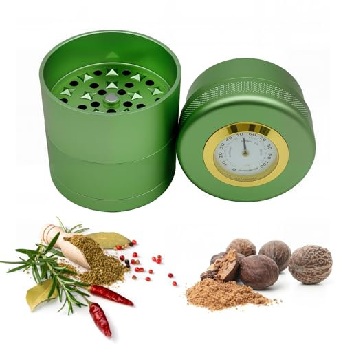 Grinder Édenté, Grinder Metal 63mm Effriteuse avec Hygromètre et Couvercle de Rangement Intégrée, 5 Parties Moulin à Herbes Manuel Broyeur Épices en Aluminium Aéronautique avec Tamis à Pollen Amovible