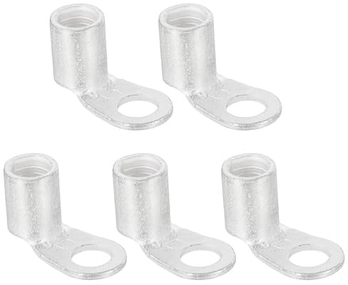 sourcing map 3 AWG - 1/4 Copper Wire Lugs, 90 Degree Bent Battery Cable Ends Battery Lugs Ring Terminals Connectors Bare Copper Eyelet for Marine Electrical Supplies (Silver, 5Pcs)