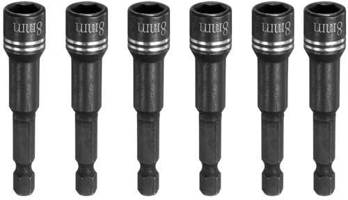 FARBEIR 6Pcs Nut Driver 8mm Hex Drive Socket 2.56 Length Power Screw Drill Bits Socket Wrench Tools with 1/4 Quick Change Hex Shank for Power Drills Impact Drivers, Black