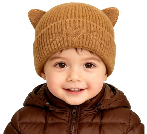 AYPOW Baby Beanie Wintermützen mit Süße Katzenohren, Weich Bequeme Warme Elastisch Strickmütze für Kleinkind Jungen und Mädchen 0-36 Monate, Ohrenklappen Winddicht Slouch Hut