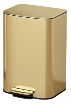 RUNZE765Z Corbeille à Papier Poubelle avec Couvercle, 60 L, en Acier Inoxydable, pédale et Fermeture amortie du Seau intérieur Poubelle De Bureau(Gold)
