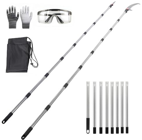 ERYUE Extendable Steel Tree Trimmer Pole Saw for Long Branch Cutting, Pruner Tool for Garden Yard Lawn, 11.15FT Tree Pruning Saw Kit with Storage Bag (8 Sections Assembled 3.4m)