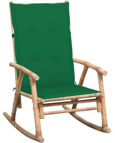 Holamys Schaukelstuhl mit Auflage, Bambus Relaxsessel für Garten, Terrasse und Balkon, Robuster Outdoor Stuhl mit wasserabweisendem Kissen, 66x86x105 cm