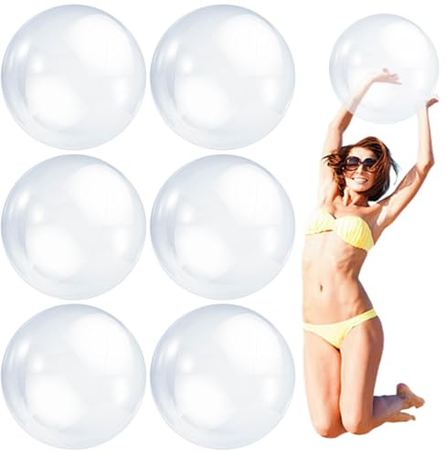 Peosaard Ballon de Plage géant, 6 pièces Ballons de Plage Transparents Ballon Gonflable 16 '' Piscine Transparente géante Gonflable en PVC pour Cadeaux fête Piscine d'été, balles Transparentes