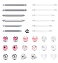 CIZME Titan Flexible UV Brustwarzenpiercing 14G 1.6mm Zungenpiercing Stab | 30er Set Straight Barbell 12mm 14mm 16mm Kugel Aufsätze Nippelpiercing Industrial Schmuck Stecker Frauen Transparent