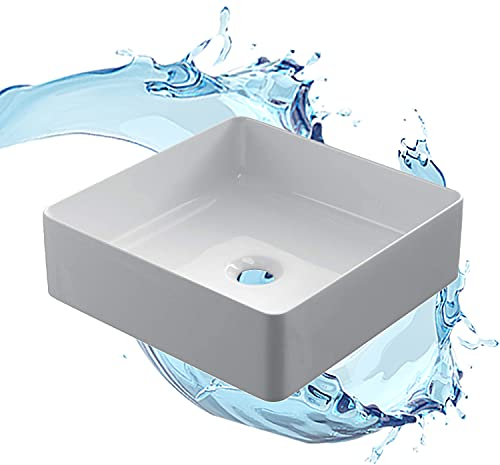 Starbath Plus - Weißes Keramik-Waschbecken - Rechteckige Form - Abmessungen 38 x 38 x 14 cm - Ideal für Arbeitsplatten in Badezimmern und Toilettenmöbeln