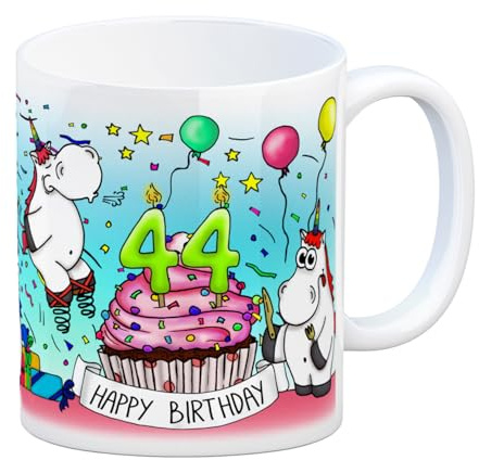 trendaffe - Honeycorns Tasse zum 44. Geburtstag mit Muffin und Einhorn Party