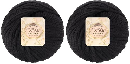 JubileeYarn Bamboo Cotton Chunky Yarn - 100g/Ball - Midnight Black - 2 Balls