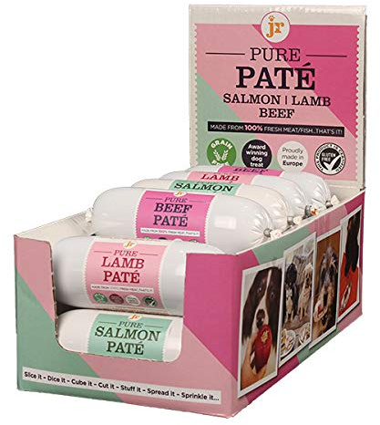 JR Pet Products 12 x 400g Pure Pate Pâté Complete Dog Food Variety Pack (4 x Salmon, 4 x Lamb 4 x Beef)