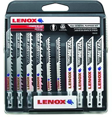 LENOX Tools 1994458 T-Shank General Purpose Jig Saw Blade Kit with Hard Case, 10-Piece