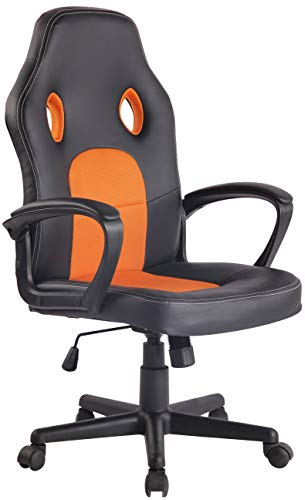 CLP Sedia Gaming Ufficio Elbing in Similpelle I Poltrona Racing Scrivania con Braccioli E Rotelle I Poltrona Ergonomica, Colore:Nero/Arancione