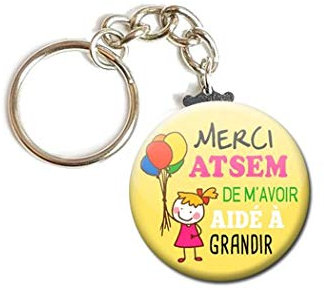 Porte Clés Chaînette 3,8 centimètres Merci Atsem de m'avoir aidé à grandir Idée Cadeau Accessoire École Année Scolaire Enfant Maternelle