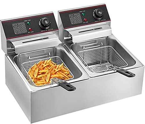 VEVOR Professional 12L 5000W Electric Fryer with Double Electric Double Tank Countertop Stainless Steel French Fryer