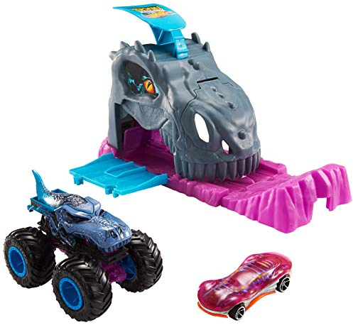 Hot Wheels Monster Truck Pit & Launch Playsets con un camión Monstruo 1 y Coche Escala 1:64, Gran Regalo para niños a Partir de 4 años