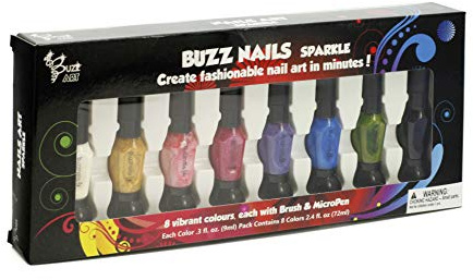 Thunder Bee Buzz Nails Sparkle Nail Art Kit, 8 Colors Brush Pen Quick Dry
