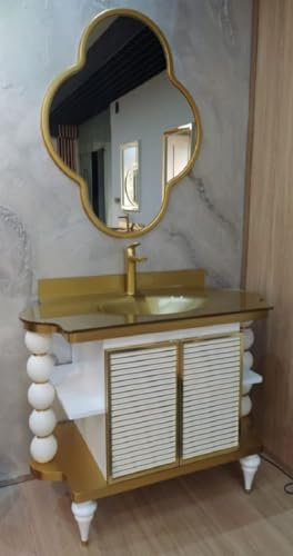 Casa Padrino Barock Badezimmer Set Weiß/Gold - 1 Waschtisch mit Glas Waschbecken & 1 Wandspiegel - Barock Badezimmer Möbel