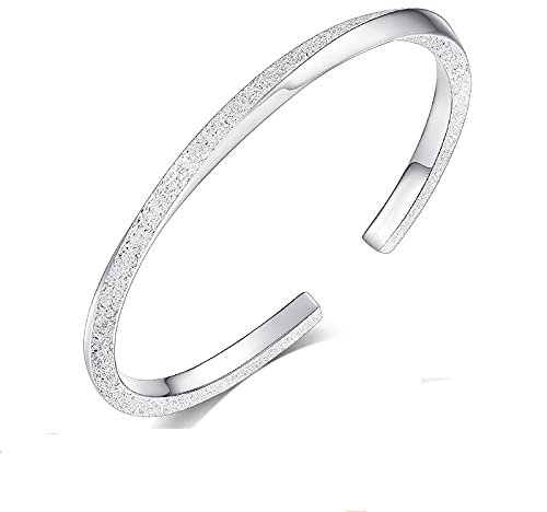 QYAQ Damen Sterling Silber Armband,Frauen 925 Sterling Silber Armband Exquisite Hand Matte Manschette Armreif Damen Silberschmuck Geburtstagsgeschenke Für Schwestern Freund Paare Mama