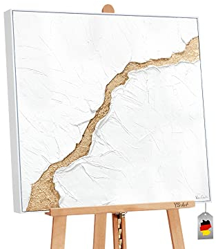 YS-Art Abstrakt XXL Luxus Acryl Gemälde auf Leinwand mit Rahmen die Flut handgemalte Wandbilder Wohnzimmer modern Wohndekor Bilder echte Kunst 100x100 cm