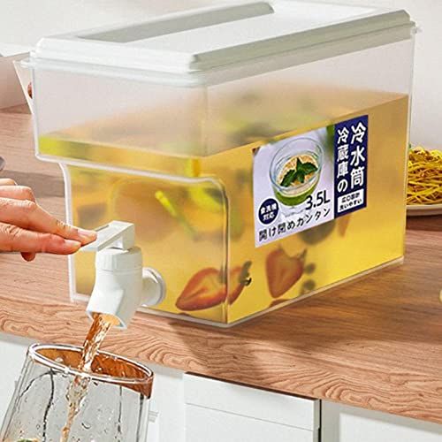 PAKEY Square Cool Water Pitcher with Tap, 0.92 Gallon/3.5 Liters Heat Resistant Summer Ice Water Infuser Kettle with Airtight Fridge Lid, Fruit Teas Juices Fridge Water Pitcher