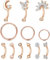 CASSIECA 12pcs 16G Rook Piercing Schmuck Augenbrauen Ringe Edelstahl Bauchlippenring Knorpel Hoop Rook Daith Ohrringe Tragus CZ Piercing Gebogene Langhantel