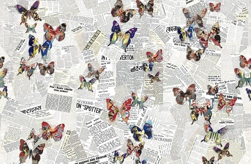 Wesmilewallpapaer Tapete Fototapete 3D Effekt Bunte Kunst Schmetterlings Weinlese Zeitung 150x105cm Seide Vliestapete Wandbilder Wanddeko Wohnzimmer Schlafzimmer