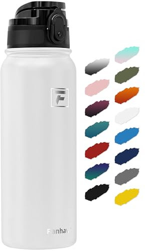 Fanhaw 600ml Bouteille d'eau en acier inoxydable isolée sous vide avec couvercle anti-poussière à ouverture rapide - Pour enfants, femmes, hommes | Étanche et anti-condensation (Blanc)