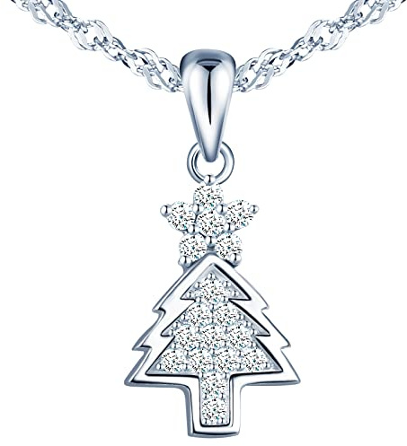 Yumilok 925 Sterling Silber Damen Kette mit Anhänger Weihnachtsbaum Sterne Halskette mit Anhänger für Frauen Kinder