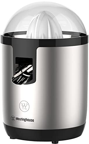 WESTINGHOUSE Entsafter Basic-Serie für Zitrusfrüchte, 70 Watt Motor, Saftpresse elektrisch, elektrische Fruchtpresse mit langsamer Pressfunktion, 2 Presskegel für Zitronen & Orangen, silber