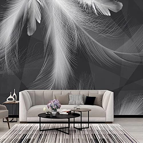 Mural Self-Adhesive Photo Wallpaper 3D Black And White Grey Feather Abstract Art Children'S Room Bar Office Living Room Restaurant Clothing Shop Corridor Hotel Wall Decoration Wall Art Wall Poster Pe
