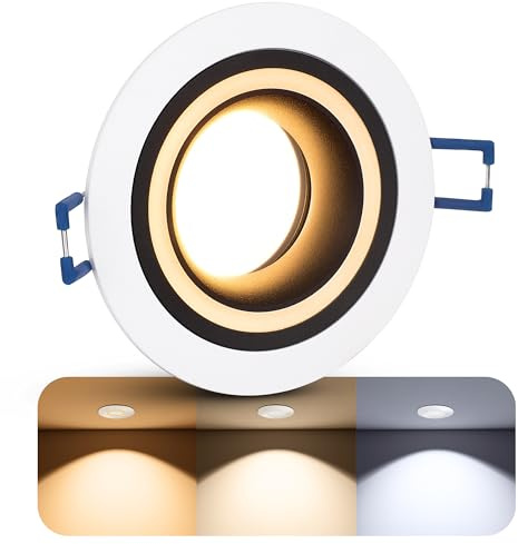 SSC-LUXon Matapo Einbaustrahler weiß dimmbar Modul 6W 3 Lichtfarben | Dimmbarer Design-Deckenspot weiß mit Lichtring - LED-Modul warm / neutral / tageslicht, nur 50mm tief, für Wohnräume
