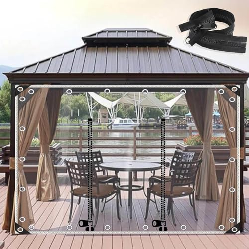 Abdeckplane Wasserdicht Schwerlast Plane Seitenwände Transparent Trennvorhänge Regen Abdeckung,Plane aus Weichem Glas für Garten Pavillon Pergola Veranda mit Reißverschlusstür,W×H-2.2×2/7.2×6.6ft
