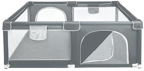 Laufgitter für Babys, zerlegbar, waschbar, mit 50 Kunststoffkugeln, für Kinder, großer Laufstall, geeignet für Innen- und Außenbereich, mit Schutzgitter (180 x 120 x 66 cm, schwarz)