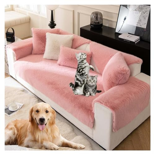 Thick Rabbit Plush Sofa Covers 1 2 3 Seater, Funny Fuzzy Sofa Cover mit Rutschfester Unterlage, Sofa Uberzug l form Sofa Cover Couch Überzug für Haushalte mit Hunden (Pink,Pillowcase 30*50cm)