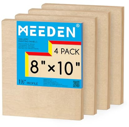 MEEDEN Unfinished Wood Canvas Board: 1-1/2 Deep 8x10” Wooden Canvas Panel Pack of 4 - Blank Cradled Wood Art Board for Painting