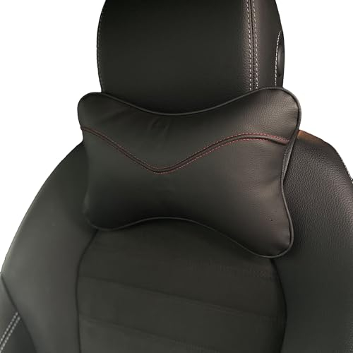duoyif Auto Kopfstütze, Auto-Nackenkissen Aus Leder Und Baumwolle, Nackenstütze Auto Abnehmbar, Bequem Kopfstütze Auto Leder Nackenkissen Für Autositze Spielstühle Bürositze Sportsitze (Schwarz)