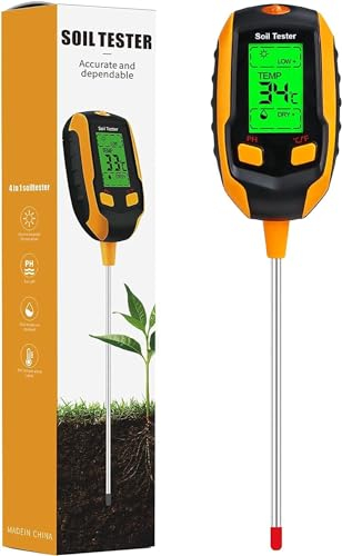 GBOKYN 4-in-1 Solar-Feuchtigkeitsmesser, Digital Pflanzentemperatur/Soil Feuchtigkeit/pH-Meter/Sunlight Intensity/Umweltfeuchtigkeit/Backlit LCD Display Soil Test Meter für Gärten, Landwirtschaft