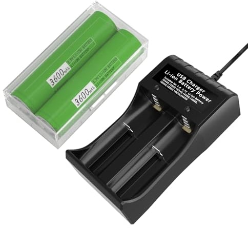 3.7V 3600mAh Rechargeable Akku Ladegerät Flat top Batterien für Taschenlampe,kleinen Lüfter,Kamera (2er-Pack)