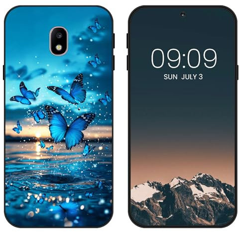 WUACYEAMING für Samsung Galaxy J3 2017 Hülle,Mode Schutzhülle Schwarz Handyhülle mit Aesthetic Muster Weich Silikon Dünn TPU Stoßfeste Kratzfest Schutzhülle Cover-Schmetterling