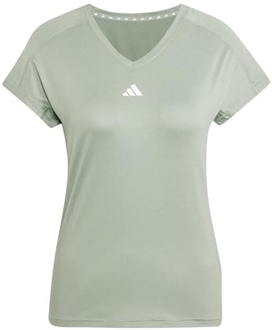 adidas Damen AEROREADY Train Essentials Minimal Branding V-Neck Tee, Silver Green/White, L
