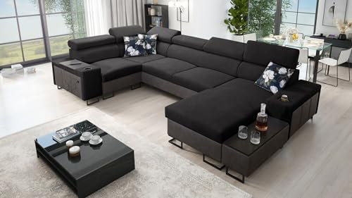 All4All Ecksofa Melani IV Mini 335x205x170cm- Schlaffunktion - Bettkasten - U-Form - Couch - Eckcouch - Schlafsofa - Wohnlandschaft - Sofa - Polstersofa - Freya 210.25+Tauro8207 - Rechts - 26