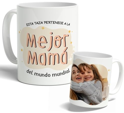 DEREGALOOS Taza de cerámica Personalizada para Madres. Taza Personalizada Regalo día de la Madre. Regalo Original Personalizado para mujer. Tazas divertidas con frase. (A la mejor mamá)