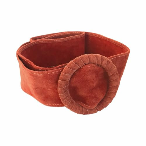 FrasiBags Breiter Damengürtel aus Wildleder mit Ringschnur, Damengürtel aus Wildleder, hoher Damengürtel aus Leder, hergestellt in Italien, korallenrot, One size