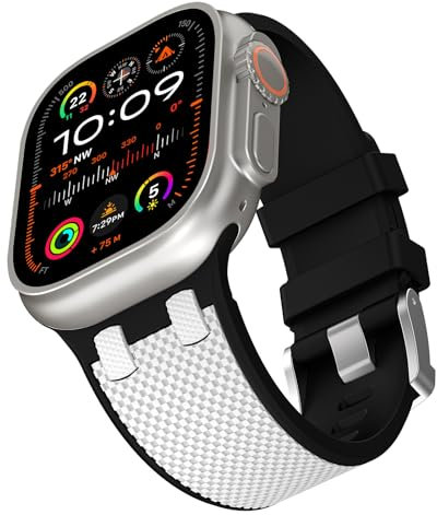 RoYiio Cinturino Silicone per Apple Watch SE 3/2 44mm Cinturini Ultra 3/2 49mm Cinturino per Apple Watch Series 11/10 46mm, Series 9/8/7 45mm, Series 6/5/4 44mm, Series 3/2 42mm - Nero/Bianco