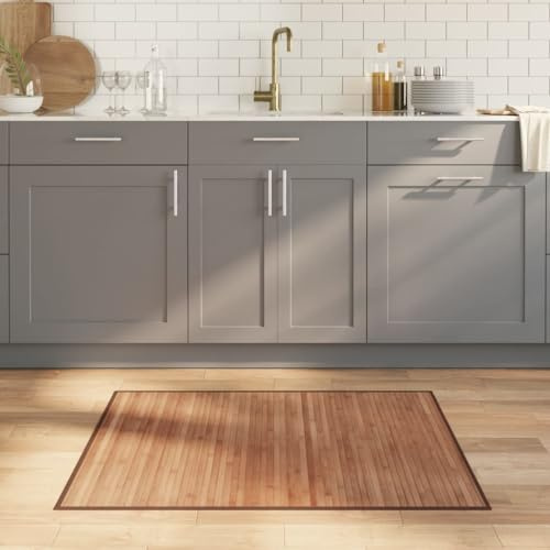 Homvdxl 100x80cm Bambus Läufer Teppich Anti-Rutsch-Bereich Teppiche Indoor Teppich Matte für Wohnzimmer Flur Küche Eingangsbereich Waschküche Balkon (Natur)
