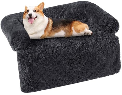 HMTOPE Hundebett, Anti-Bewuchs Hundedecke, Hundesofa, Sofaschutz, Waschbar und rutschfest Hundekissen für Mittelgroße Hunde, Größe L, 95 x 85 x 16 cm, Dunkelgrau